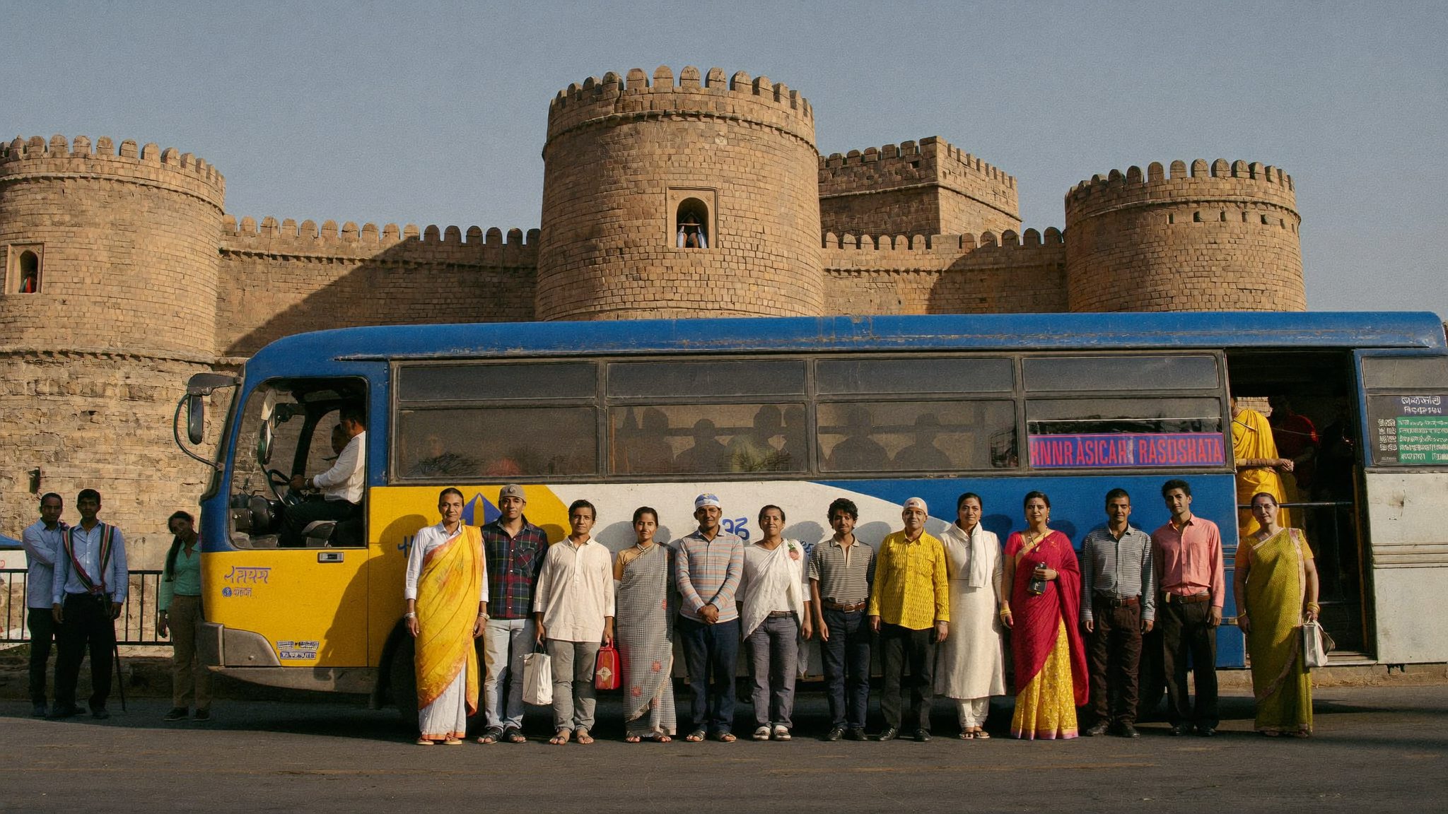 क़िले की दीवार के सामने समूह यात्रा — जयपुर–जोधपुर–उदयपुर